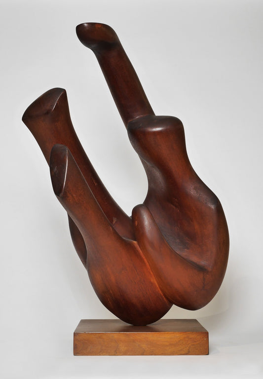 Falling' A mid century mahogany wood Carved Sculpture